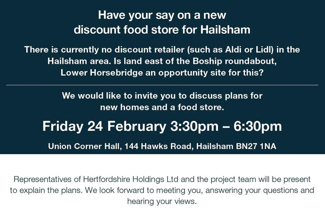 NEW DISCOUNT FOOD STORE FOR HAILSHAM? HAVE YOUR SAY. What's on in